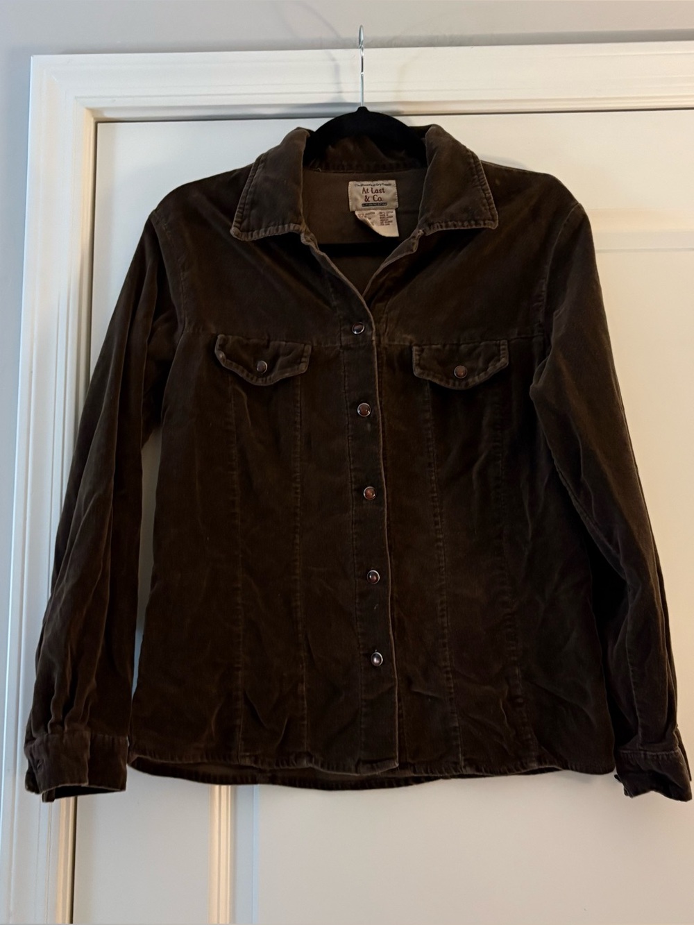 At Last & Co Women’s Vintage Brown Velvet Like Button-Front Shirt